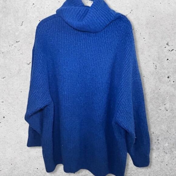 Zara Knit Long Sleeve Sweater Soft Textured Relaxed Fit Turtleneck Blue W‎ US S - Picture 1 of 7